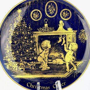 1975 Lindner Cobalt “Christmas Cheer” 24K Gold Collector Plate H.H. Lihs Germany